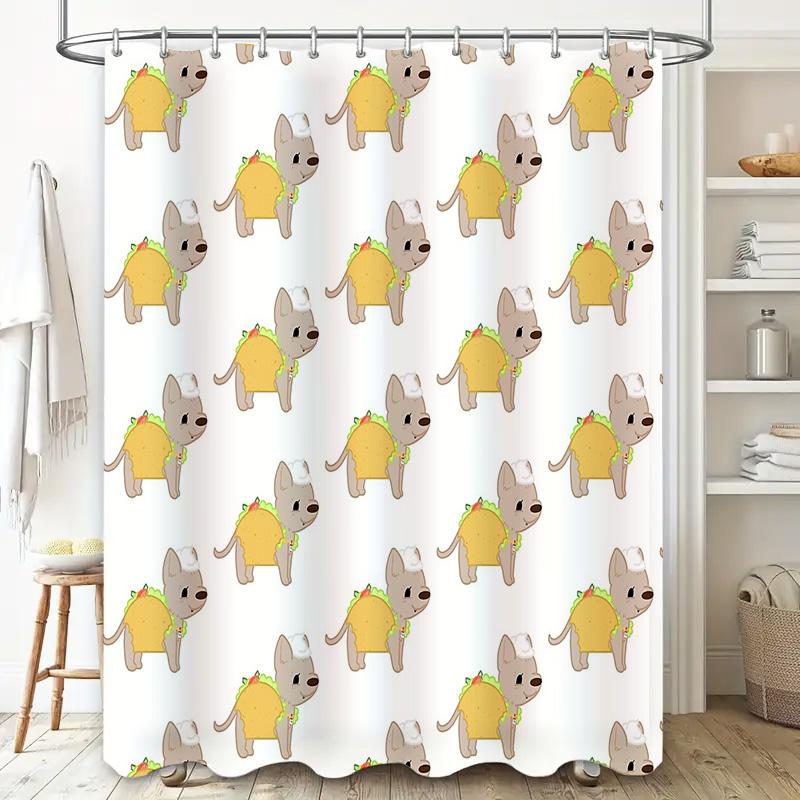 Chihuahua Shower Curtain Cute Dog Pattern Bathroom Decor Waterproof Fabric Washable Pet Lover Gift Home Textile