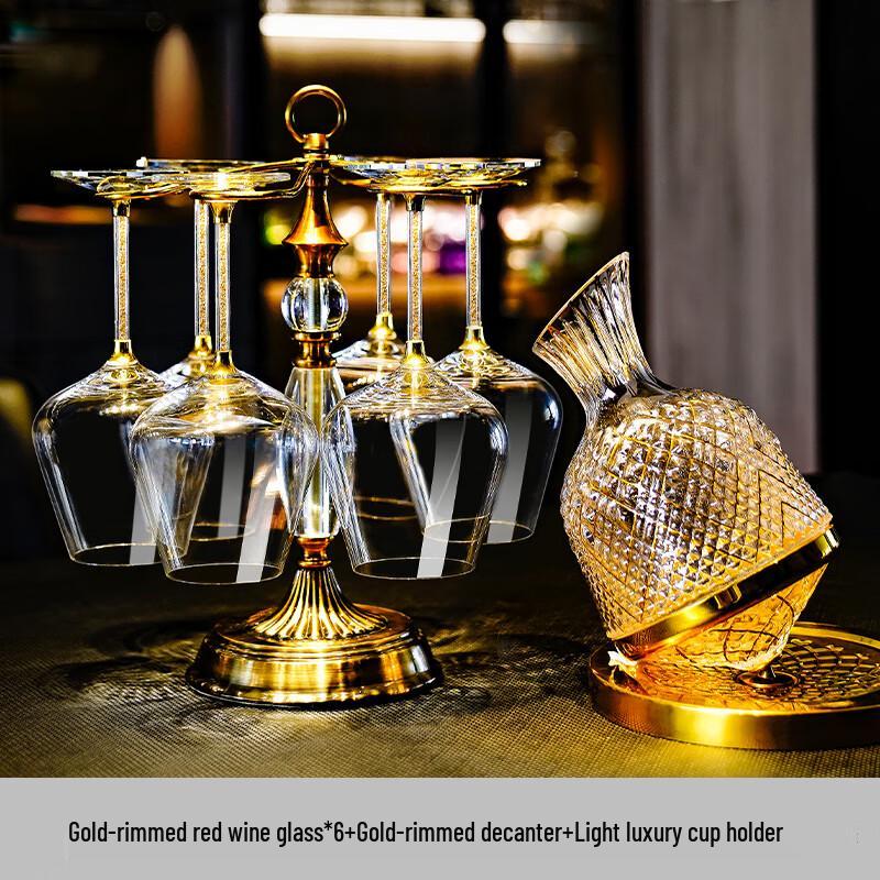 PAKCHOICE Crystal Wine Glass Set with Decanter and Rack