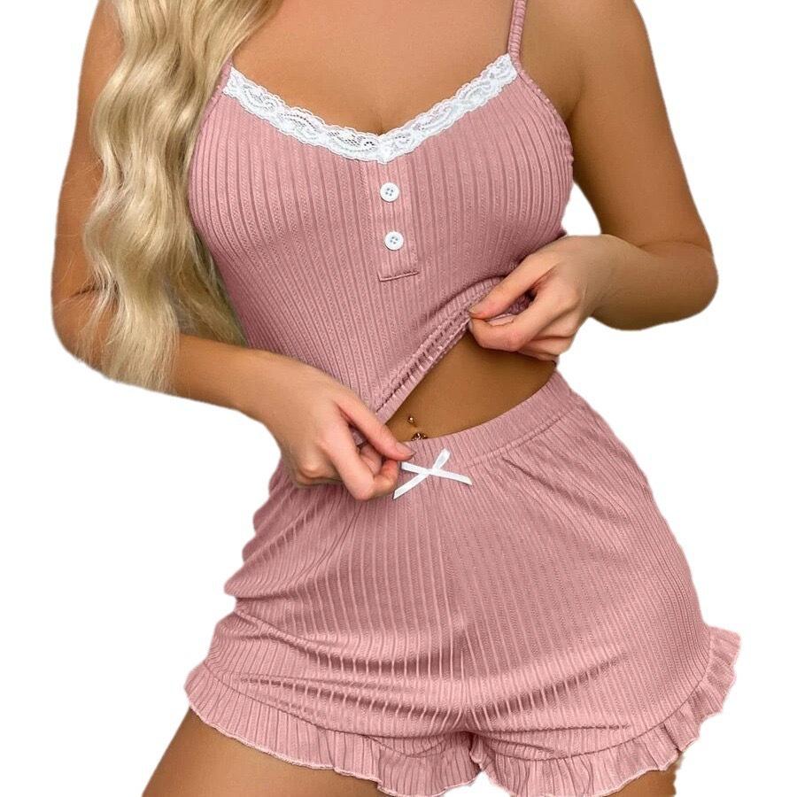 Women's Lace Trim Camisole Pajama Set with Shorts