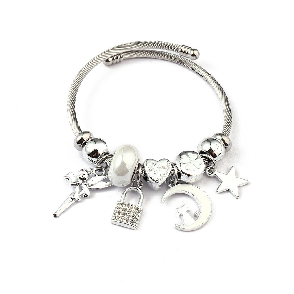 Simple Fashion Stainless Steel Bracelet With Crystal Bead Pendant Unisex Jewelry