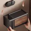Non perforated walnut wood texture toilet tissue box storage rack, waterproof toilet wall mounted with lid tissue box bathroom