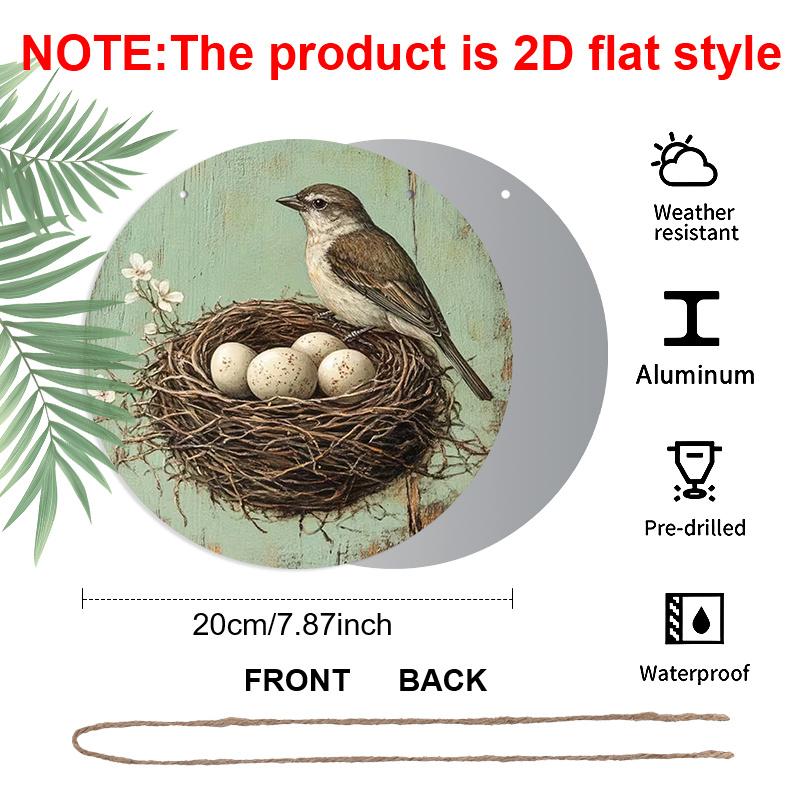 2D Flat Aluminum Retro Bird's Nest and Egg-Themed Wall Decor Rustic Style 7.87 Inches X 7.87 Inches Perfect for Homes, Studios, Cafes, Gardens, Front