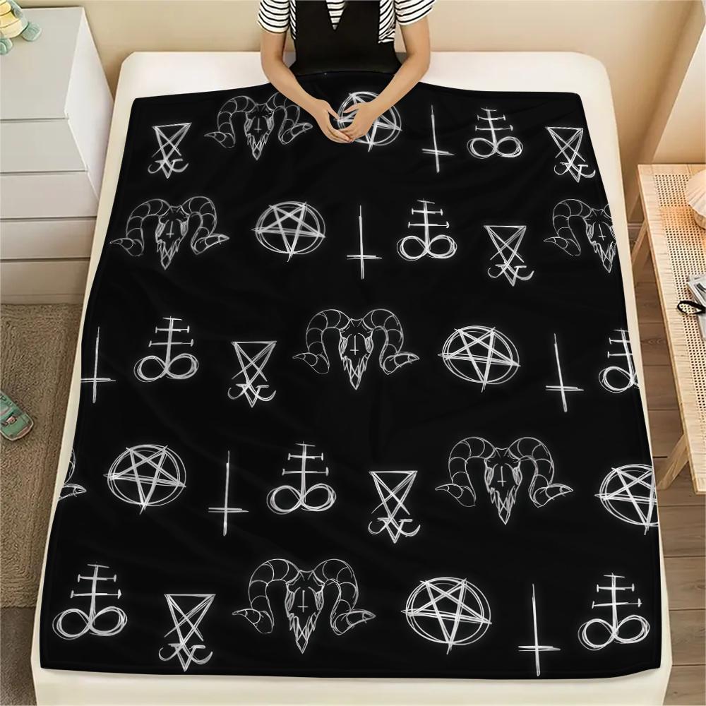 1 ks Flanelová deka s potiskem symbolu Satana, Vysoká kvalita, Pro všechna roční období, Domácí dekorace, Teplo a pohodlí, Perfektní pro vánoční dárky