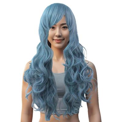 Peruka 70cm Pełna peruka Długa kręcona fala Kręcone włosy Diagonal Bangs Luźna peruka Harajuku Style Naturalna tekstura Wysoka temperatura Odporna na ciepło Do anime Cosplay