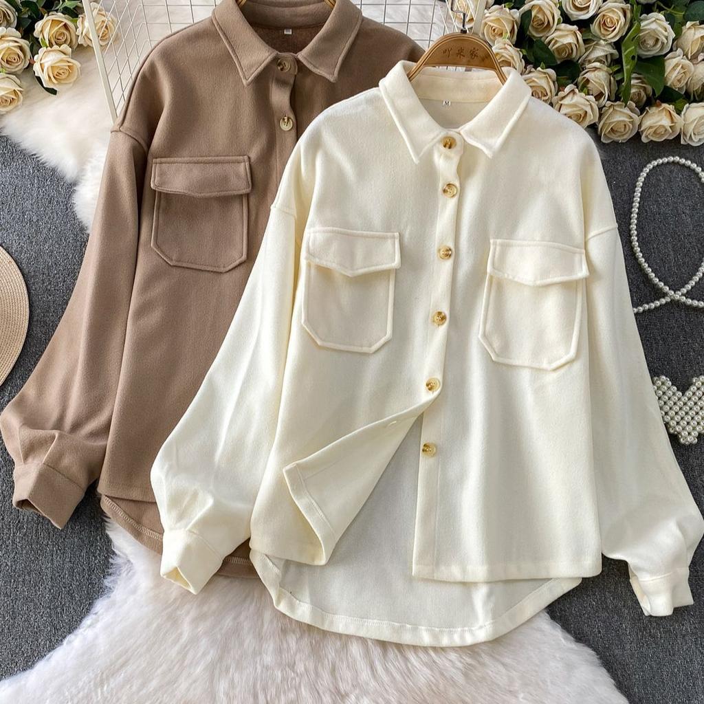 Autumn Winter Turn Down Collar Women's Jacket Simple Solid Casual Outwear Coat for Women 2025 New