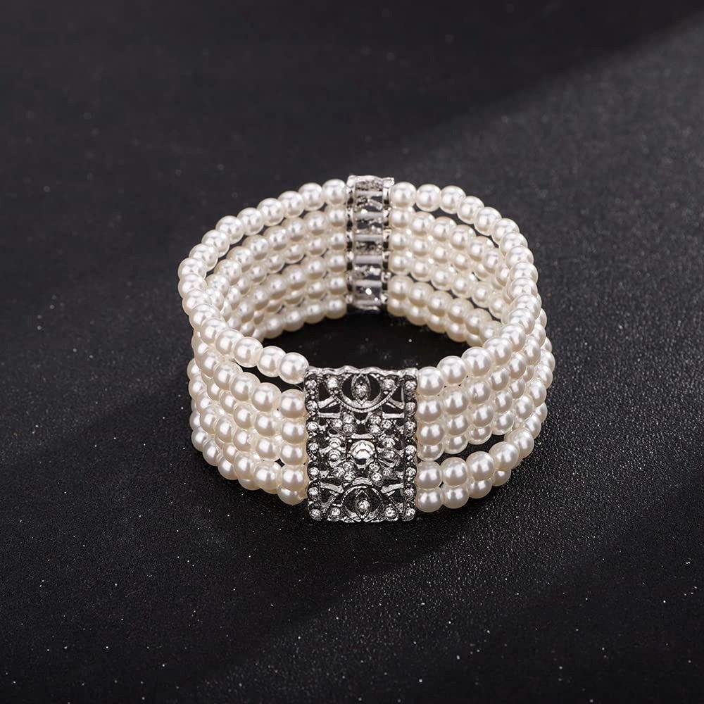 Faux Pearl Square Multi-layer Bracelet Hollow Square Pearl Hollow Bracelet Women Fashion