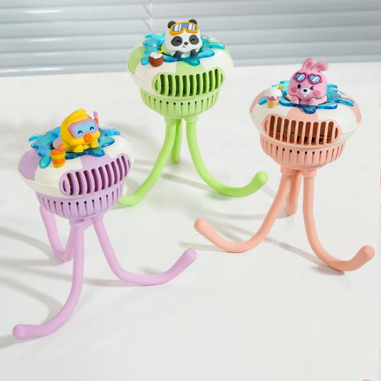 Stroller Fan Built-in Large Battery USB Fast Charging 5 Wind Speeds Cartoon Animal Swim Ring Design Portable Cooling Fan