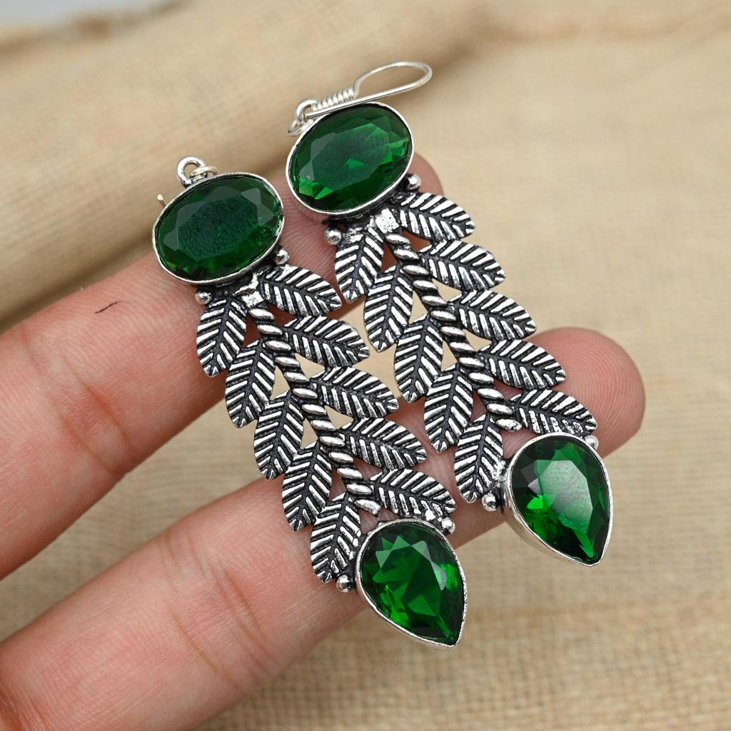 Chrome Diopside Gemstone Solid 925 Sterling Silver Handmade Gift Jewelry Earrings