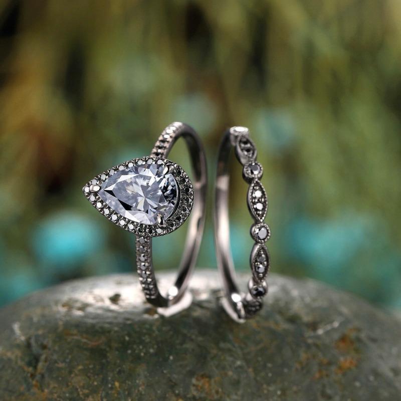 European and American new fashionable water drop-shaped zircon inlaid with personalized versatile women's ring