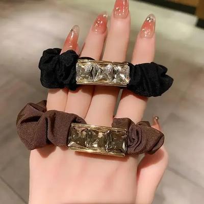 Woman Korean Fashion Elastic Large Rhinestone Hair Ties Hairbands Shiny Diamond Luster Ponytail for Girls Hair Bands Headwear