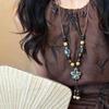 Long fringed ceramic flower necklace, retro high-end ethnic style beaded sweater chain
