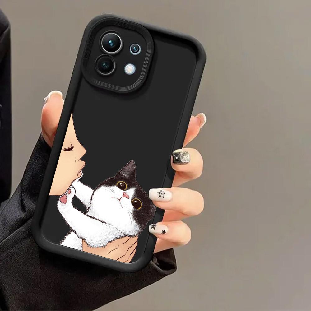 Phone Case For Xiaomi 14T 14 13T Pro 12 13 11 Lite POCO F3 F5 X3 X5 X6 M5s M6 Pro Soft Cover Cute Lovely Cat Kiss Refuse to kiss