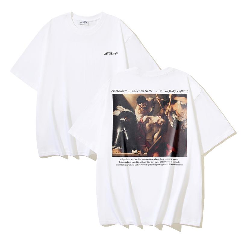 Off-White 2025 Summer New Caravaggio Religious Oil Painting Printed Short Sleeved T-shirt for Men and Women