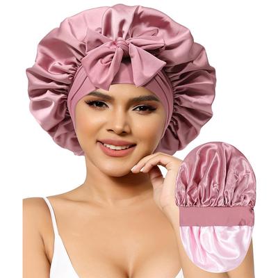 European And American Popular Double-Layer Satin Streamer Nightcap, Beauty Hair Care Cap, Knotted Headscarf Cap Jdb-301L-1
