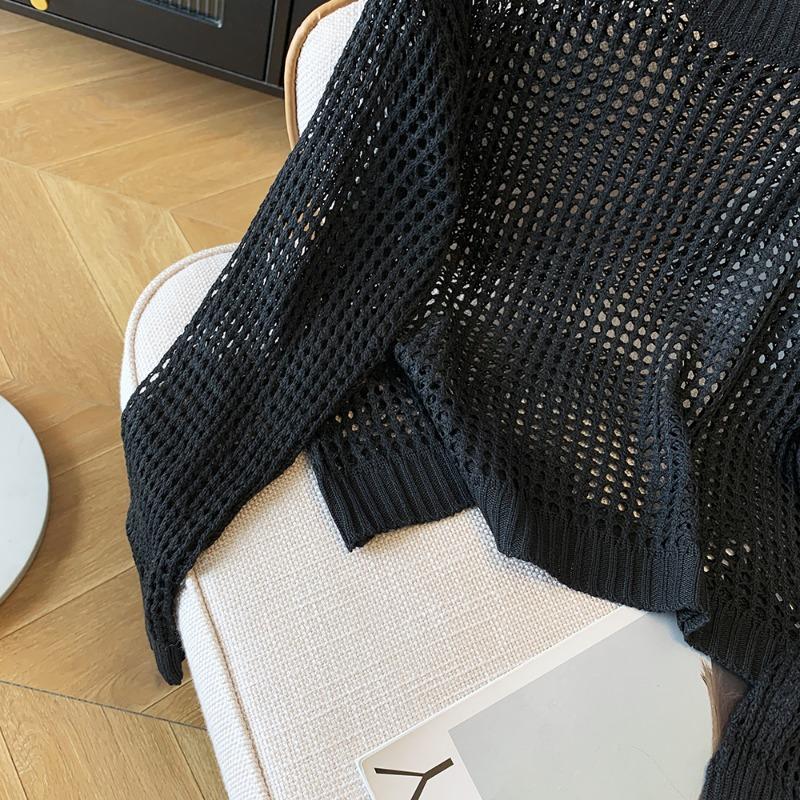 Mode Lose Aushöhlen Sonnencreme Gestrickte Pullover für Frauen Herbst Dünne Langarm Rundhals Pullover Strickwaren Frauen Elegante Casual Pullover 24799