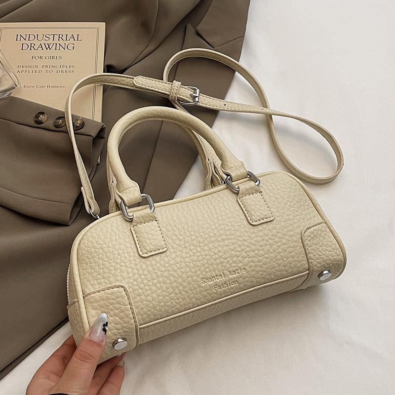 Popular Wholesale High-quality Lychee Pattern Portable Boston Bag Femininity Versatile Commuting Foreign Style Solid Color Messenger Bag