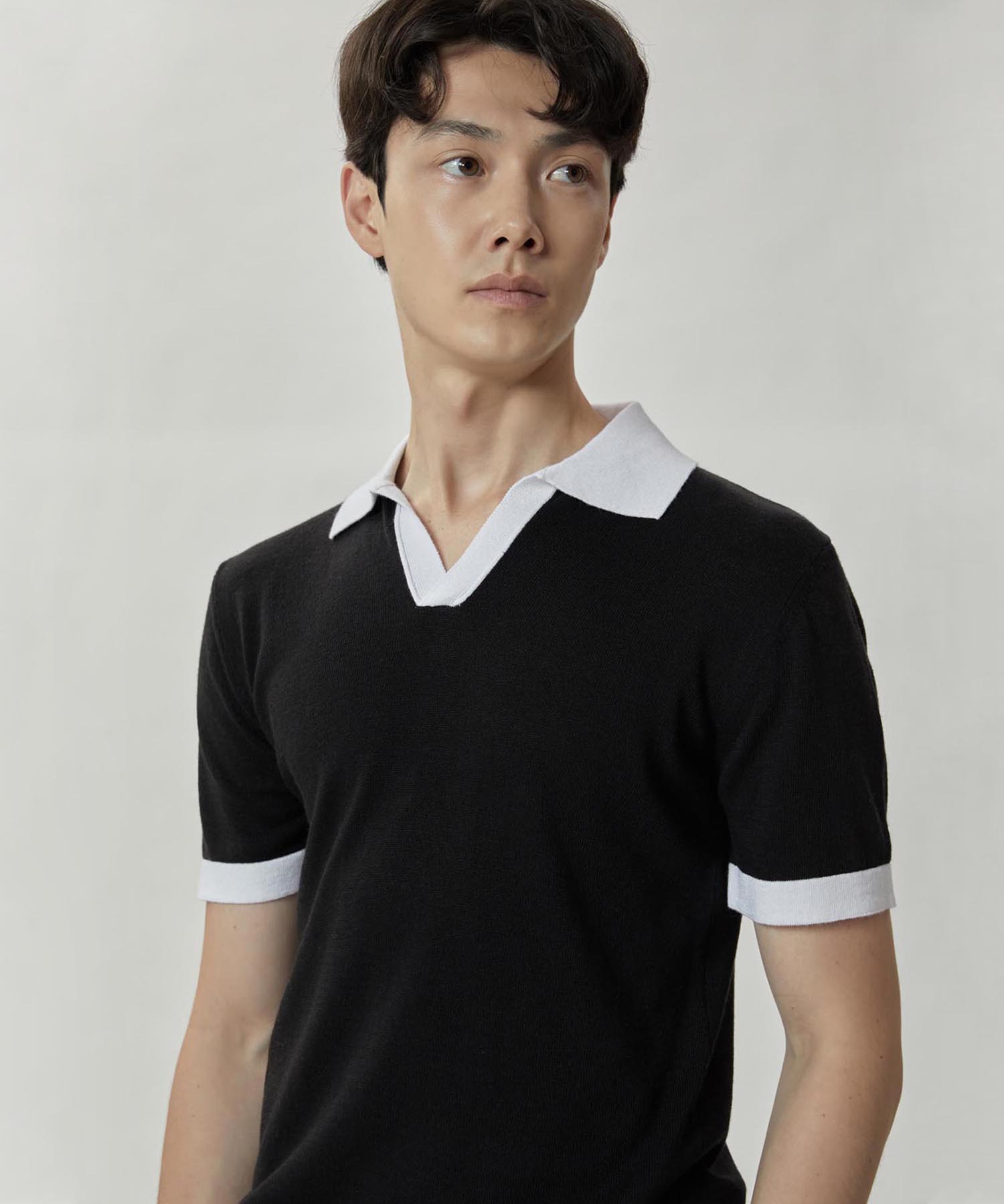 Panicalle Contrast Cotton Linen Blend Polo Shirt [2 Colors] White/S