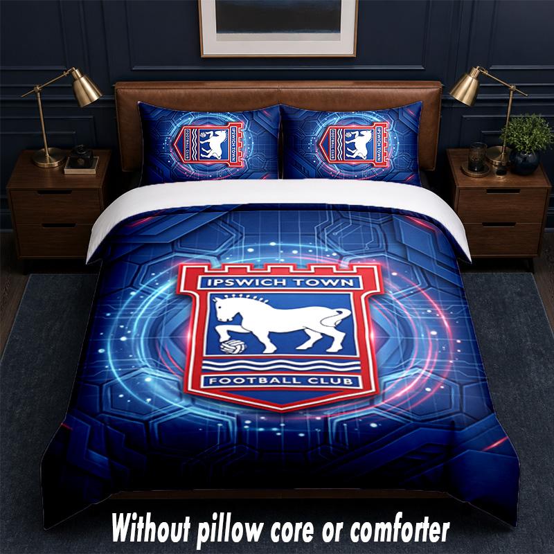 Ipswich Town Football Design Bed Bedding Set 1 Duvet Cover + 2 Pillowcases Soft Breathable Household Bed Linens