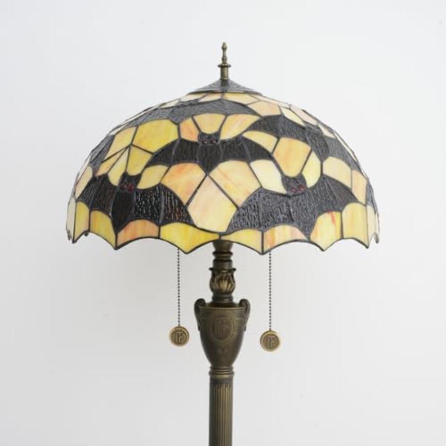 Tiffany Black Bats Floor Lamp Stained Glass for Living Room Bedroom Office Bright Lighting Rustic Corner Decor Standing Tall Un