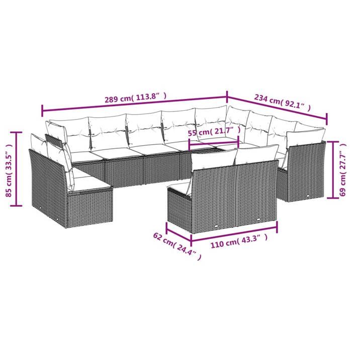 VidaXL Garden Lounge Set with Cushions 12 Pcs Grey Wicker 3250309