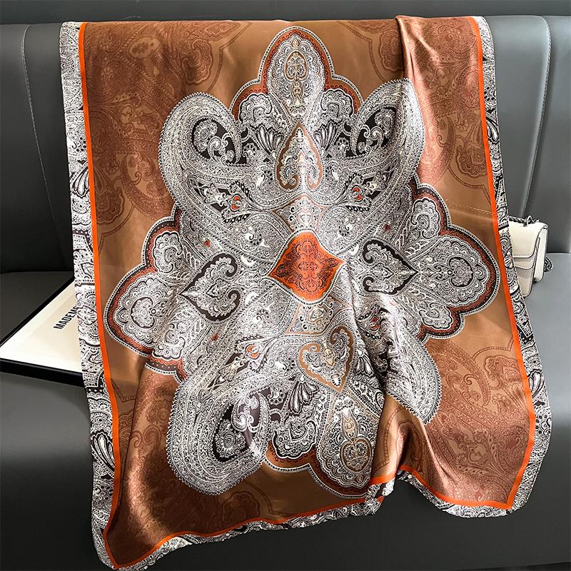 New Silk  Scarf Women Soft Satin Hairband Neckerchief Office Hijab Headband Foulard Gift Luxury Design Brand