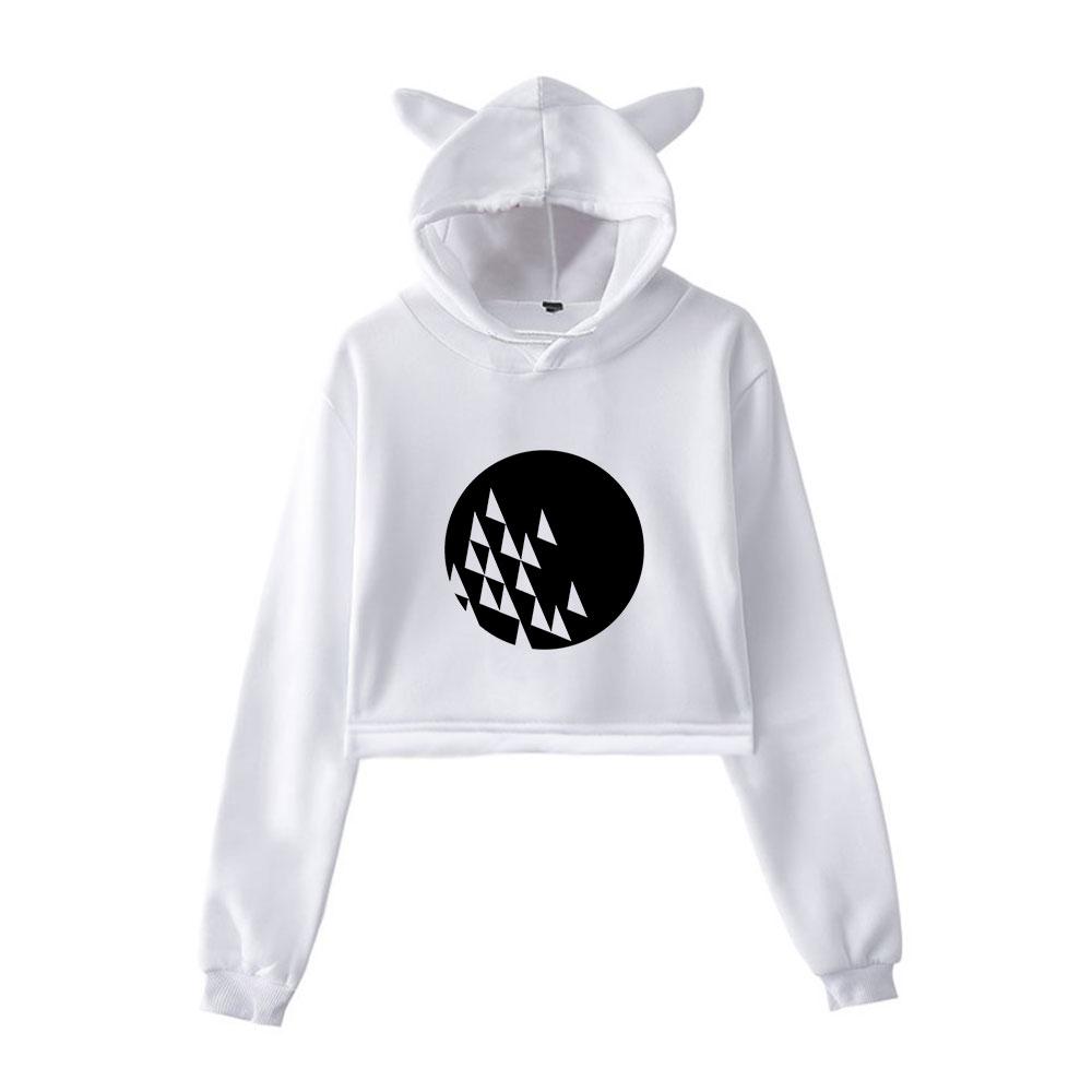 Fashion Robin Schulz Printed Kawaii Crop Top Hoodie Funny Cat Ear Cropped Short Sweatshirt Hooded Pullover Women Tops Streetwear