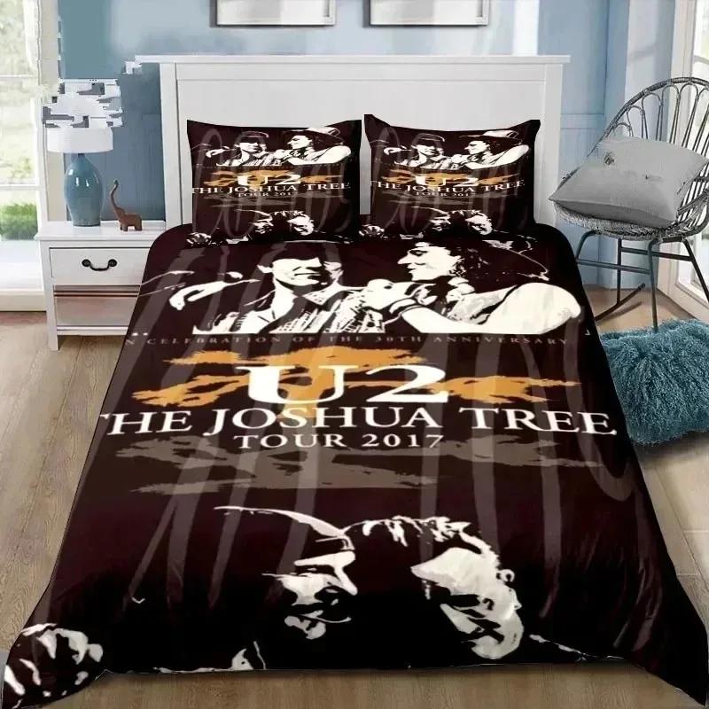 Fanatic Rock U-U2 Antklodės užvalkalas ir pagalvės užvalkalas, su grupe spausdintas patalynės komplektas, paauglių ir suaugusiųjų miegamojo dekoras, prabangi dovana berniukams ir mergaitėms