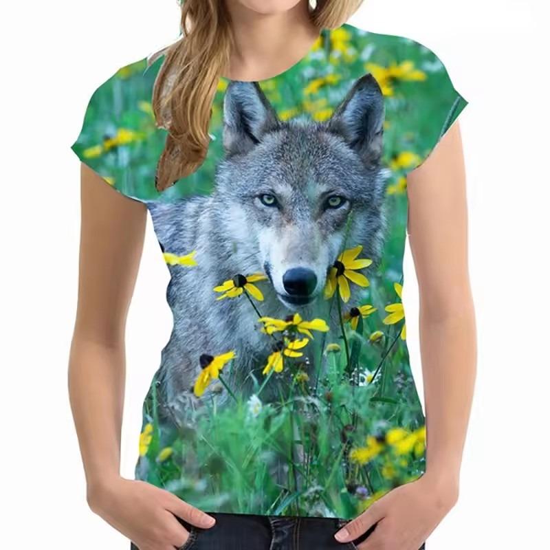 Summer Animal Wolf 3D Print T-shirt Women Man Short Sleeve T Shirts Harajuku Streetwear Tees Oversized Y2k Tops Girls Clothing