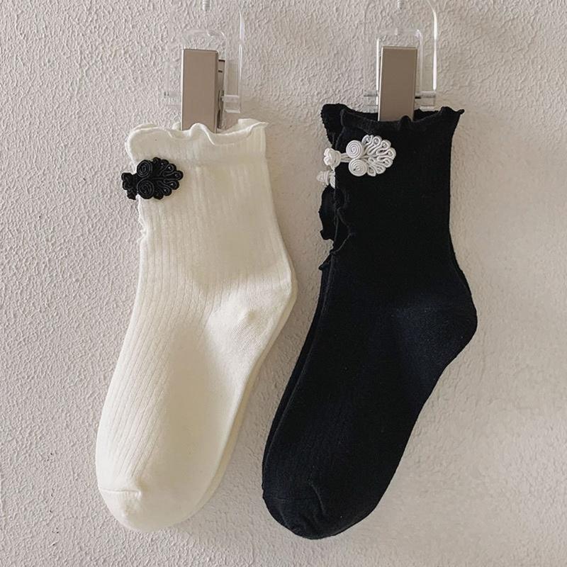 Women Crew Socks Ruffle Ankle Socks Japanese Style Sweet Bows Socks Frilly Cheongsam Knee High Socks Y2K Streetwear
