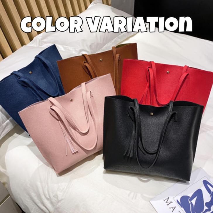 Aspade Women's A4 Tote Bag, Large Capacity, Lightweight, Stylish, Cute, Shoulder Bag, Black, Divided, Waterproof, PV Leather, Gift, Suitable for