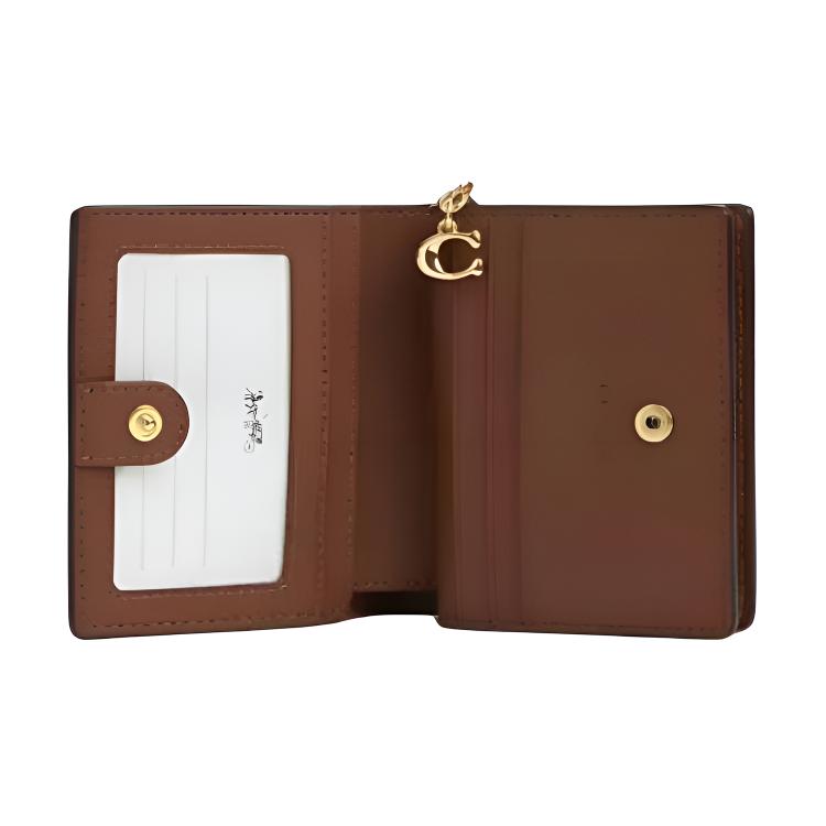 Coach Snap Wallet 11 Floral Print Design Logo Snap Closure Signature Coated Canvas Smooth Leather Card Holder Women Wallets CR939-IME7V