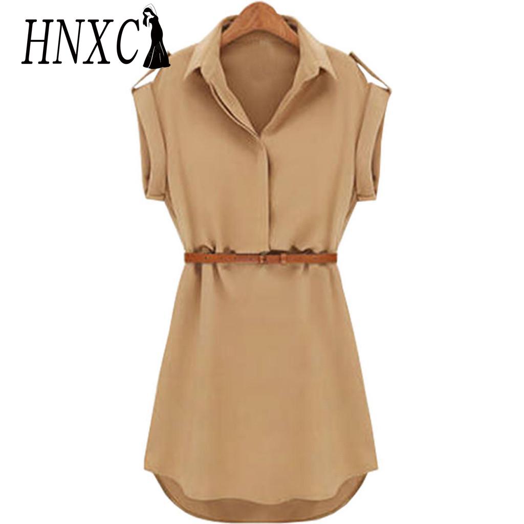 HNXC Women Fashion Casual Summer Loose Short Sleeve Belt Dress