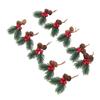 10Pcs Christmas Picks Pinecone Red Berry Pin Needle Artificial Delicate Christmas Decorations