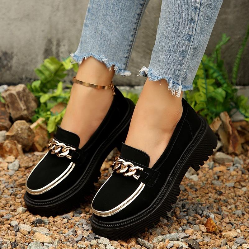 Women's Wide Width Metal Detail Loafers, European Casual Flats, Spring Summer Comfort Shoes for Women