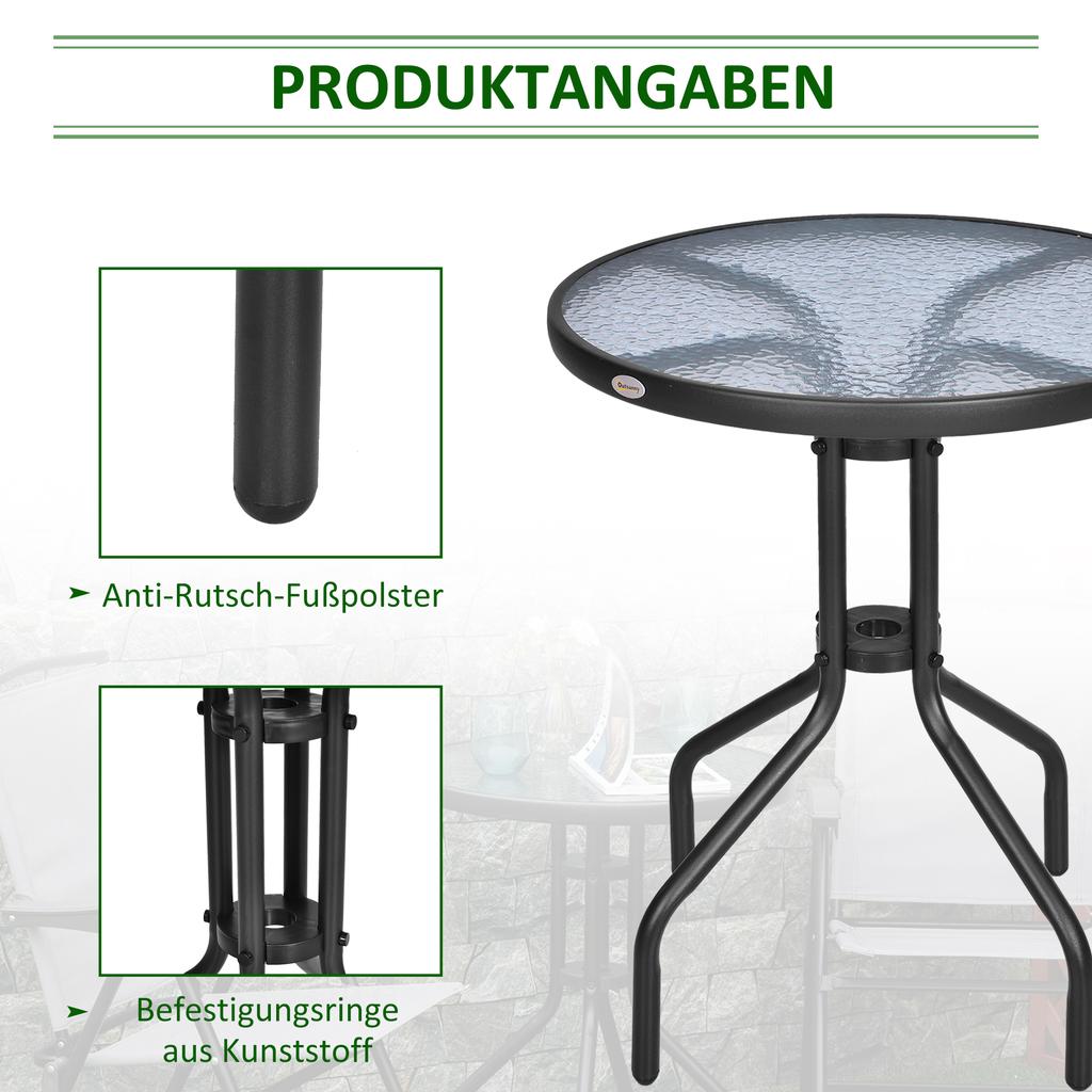 Bistro Coffee Table Outdoor Tempered Glass Top Table Garden Round Dining Table - 60cm Diameter