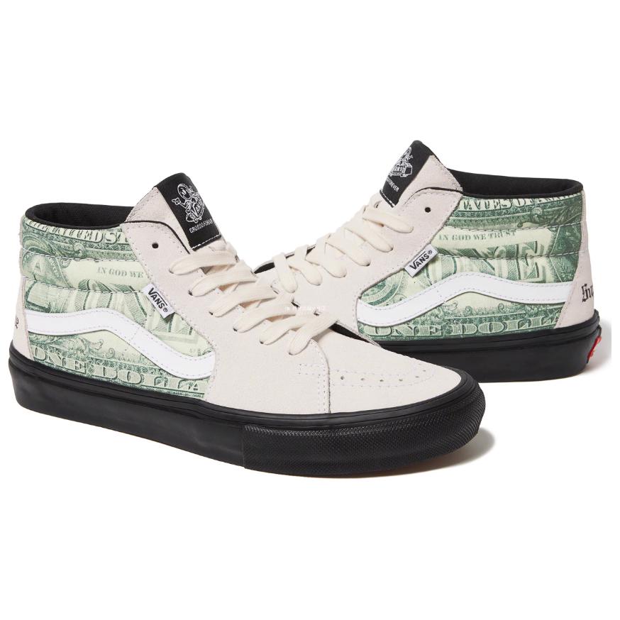 Supreme X Vans Skate Grosso Mid Dollar Bill - White Unisex Sneakers Cream VN0A5FCGWHT