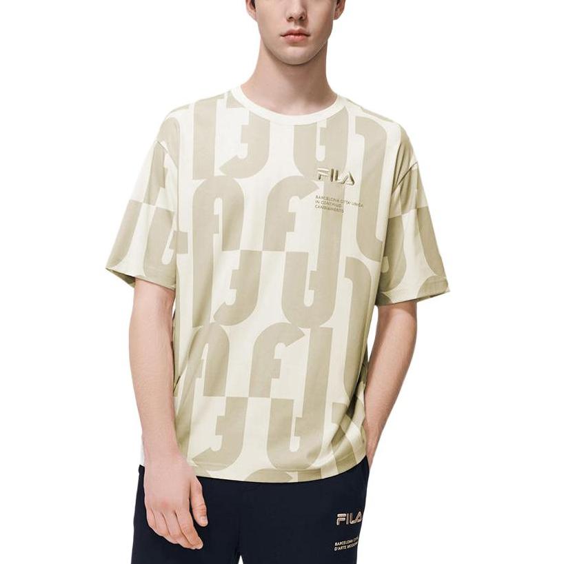Fila Logo Embroidered Loose Simple Fashion Casual Knit Crew Neck Short Sleeve T-Shirt Men Tops Off-White F11M319106F-IV