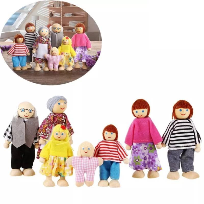 Entzückendes Holzpuppenhaus-Möbelset für Kinder mit farbenfrohen Schlafzimmer-, Küchen- und Wohnzimmer-Accessoires