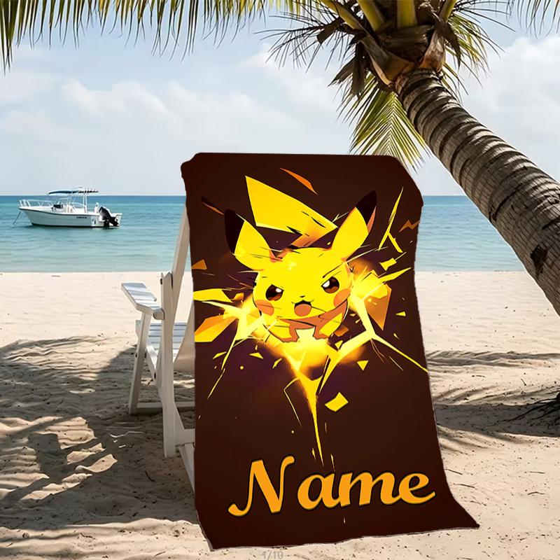 Customizable personalized beach towels Pokémon Pikachu themed designs.Suitable for the beach, yoga, sports;ideal as beach accessories