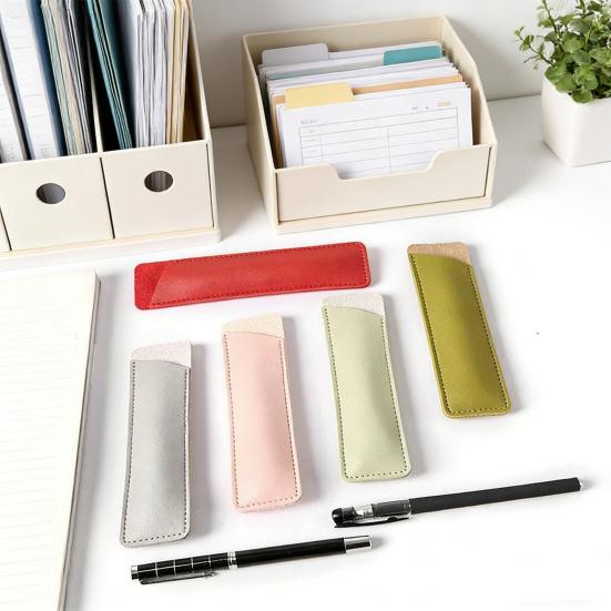 Faux Leather Pen Case for Students Professionals Simple Pencil Pouch Lightweight Protective Sleeve for Fountain Pens Markers Office School Supply