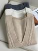 Autumn Winter Women's Pure Wool Loose Cable Knit Cardigan Vest Sweater Waistcoat