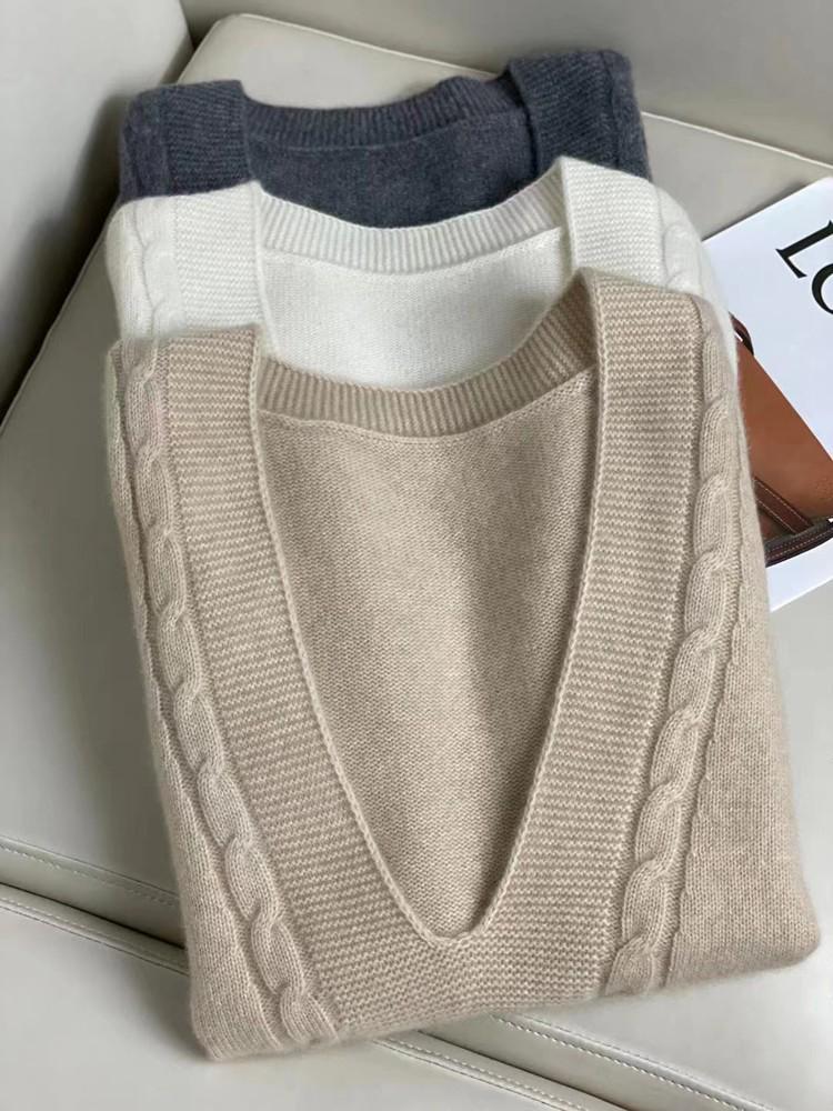 Autumn Winter Women's Pure Wool Loose Cable Knit Cardigan Vest Sweater Waistcoat