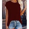 2026 Summer New Women's Solid Color Round Neck Pocket T-Shirt, Loose Casual Side Slit Short Sleeve
