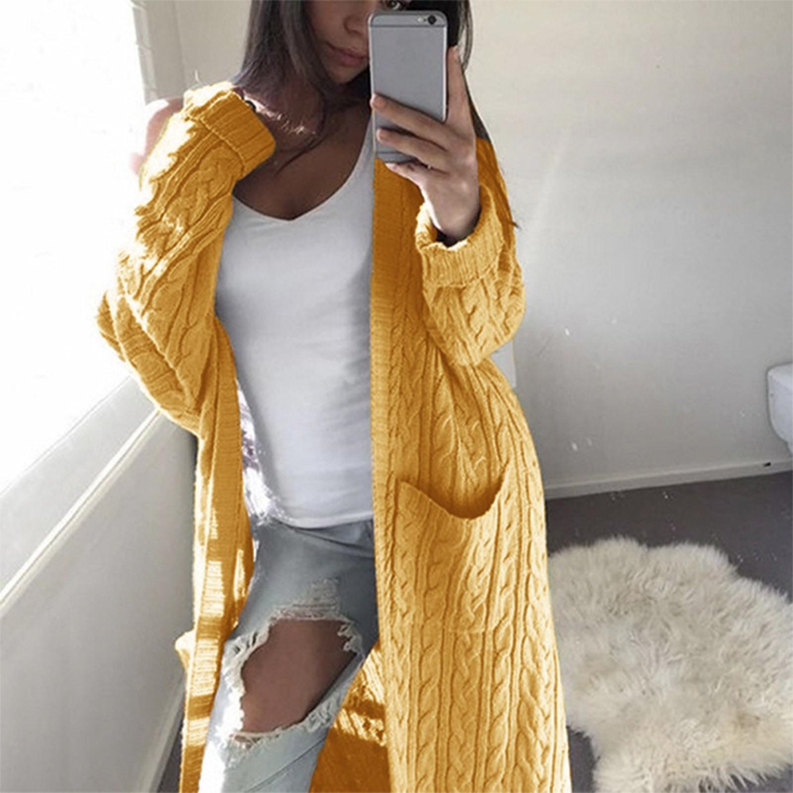 

Fashion Women Long Double Pocket Full Body Jumper Cardigan XXXL жовтий