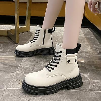 Stivali Corti Moda Donna Autunno Inverno 2024 Stivali con Fondo Spesso e Peluche Stile Britannico Tinta Unita Caldi Antiscivolo per Donna