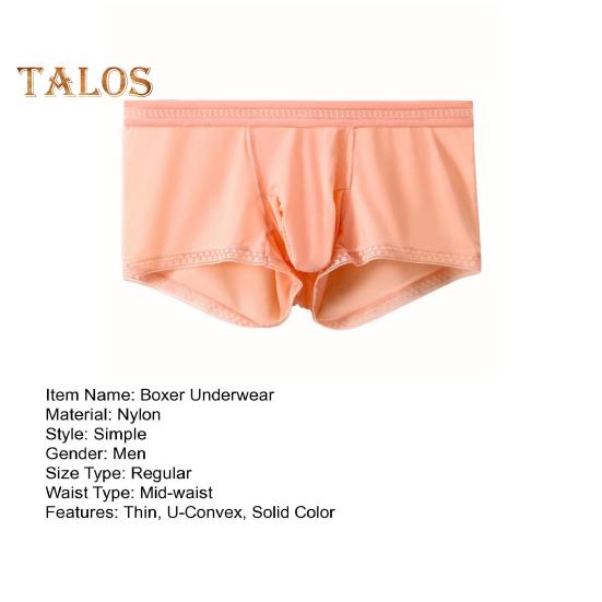 Men Boxer Underwear Elastic Waistband Mid-rise Ice Silk Ultra-thin Shorts Briefs Solid Color Separate Design Panties