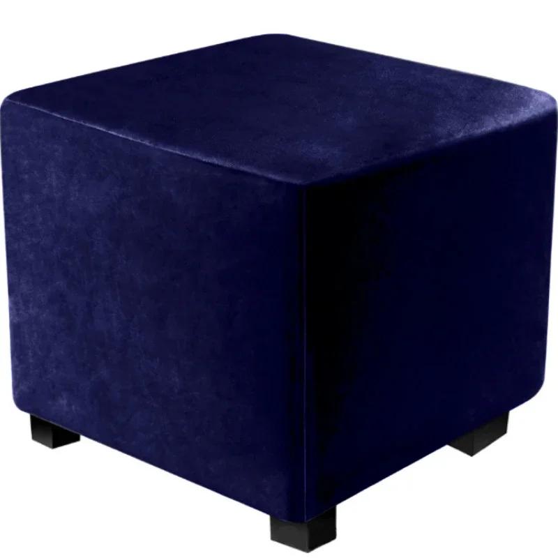 Velvet Square Ottoman Cover Stretch Bedroom Footstool Slipcover Living Room Stool Covers Washable Furniture Protector