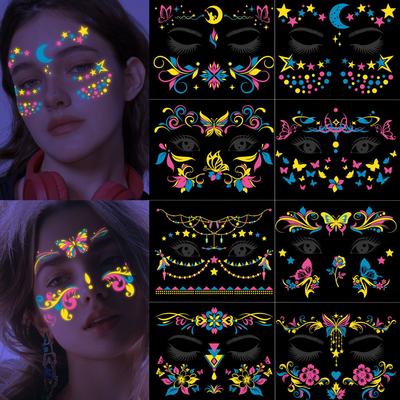 Temporary Tattoo Temporary Face Tattoo Sticker Butterfly 4 Sheets For Women Waterproof UV Fluorescence  Accessories