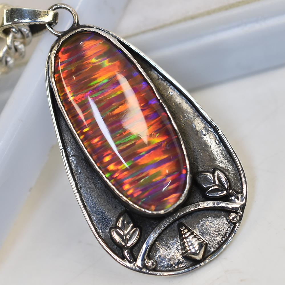 Natural Opal Pendant 925 Sterling Silver 47 ct Unique Oval Gemstone October Birthday Birthstone