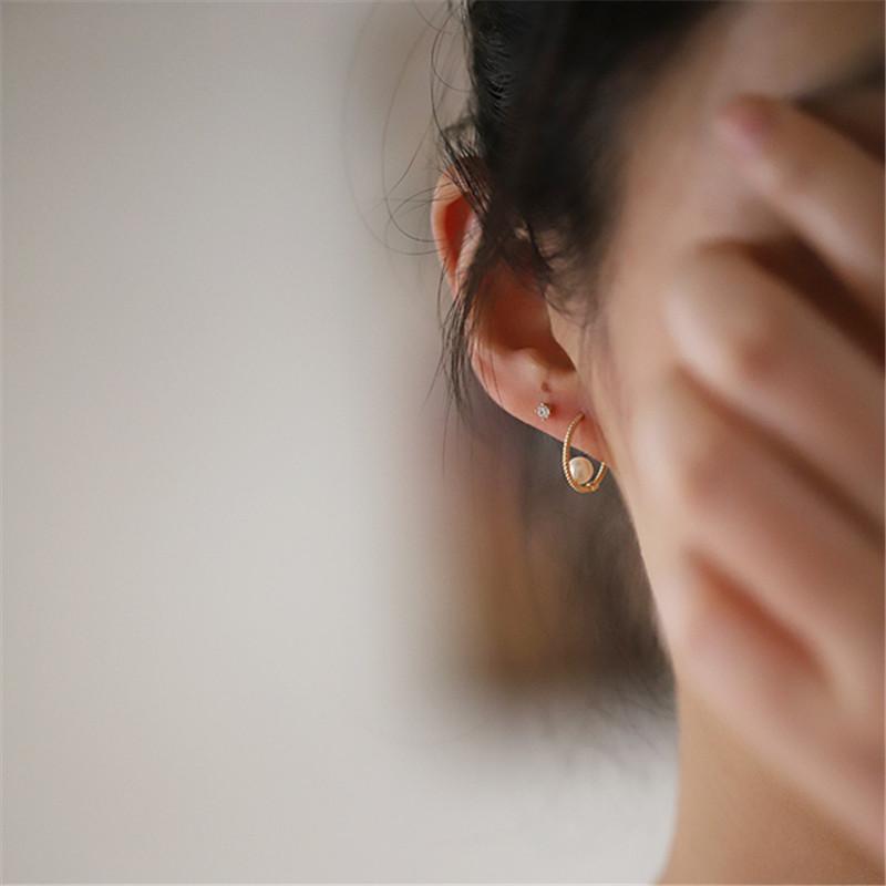 925 Sterling Silver Hoop Twist Shell Pearl Stud Earrings for Women Korean 14K Gold Plated Jewelry Accessories